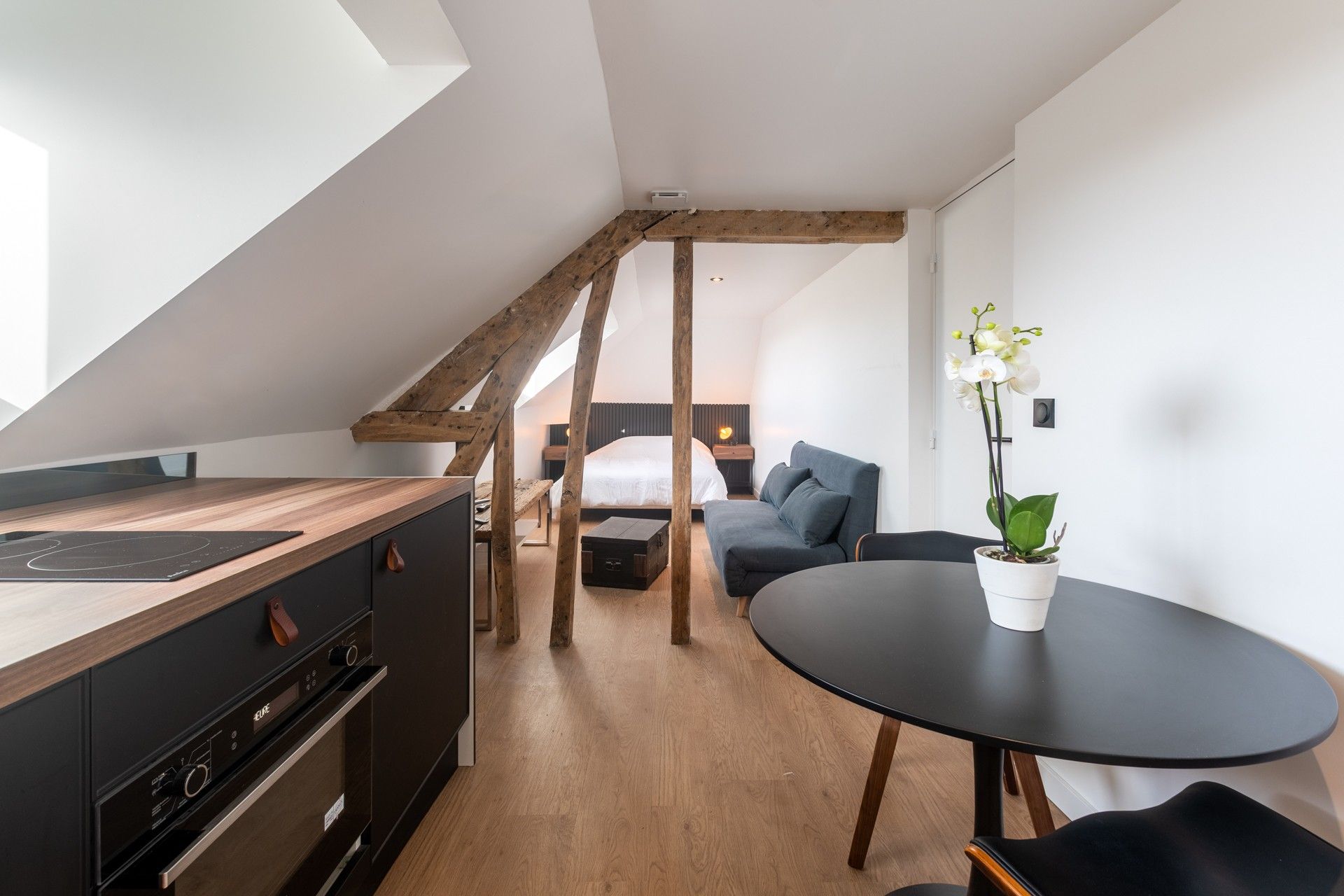 Studio aménagé sous les combles avec lit canapé et cuisine équipée 03
