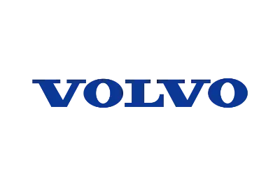 Logotipo azul de Volvo sobre fondo blanco