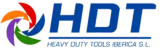 Logotipo de HDT Heavy Duty Tools Iberica SL en azul y rojo con icono de espiral multicolor