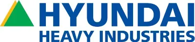 Logotipo de Hyundai Heavy Industries con icono de triángulo verde y amarillo y texto azul