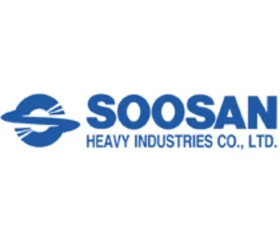 Logotipo azul de SOOSAN Heavy Industries Co., Ltd. sobre fondo blanco