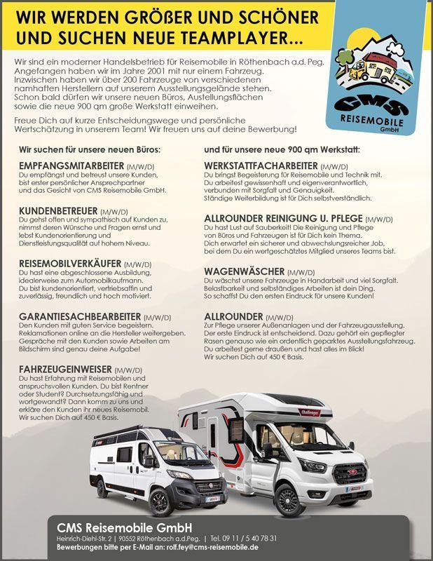 Jobs Empgansmitarbeiter Kundenbetreuer Reisemobilverkäufer
