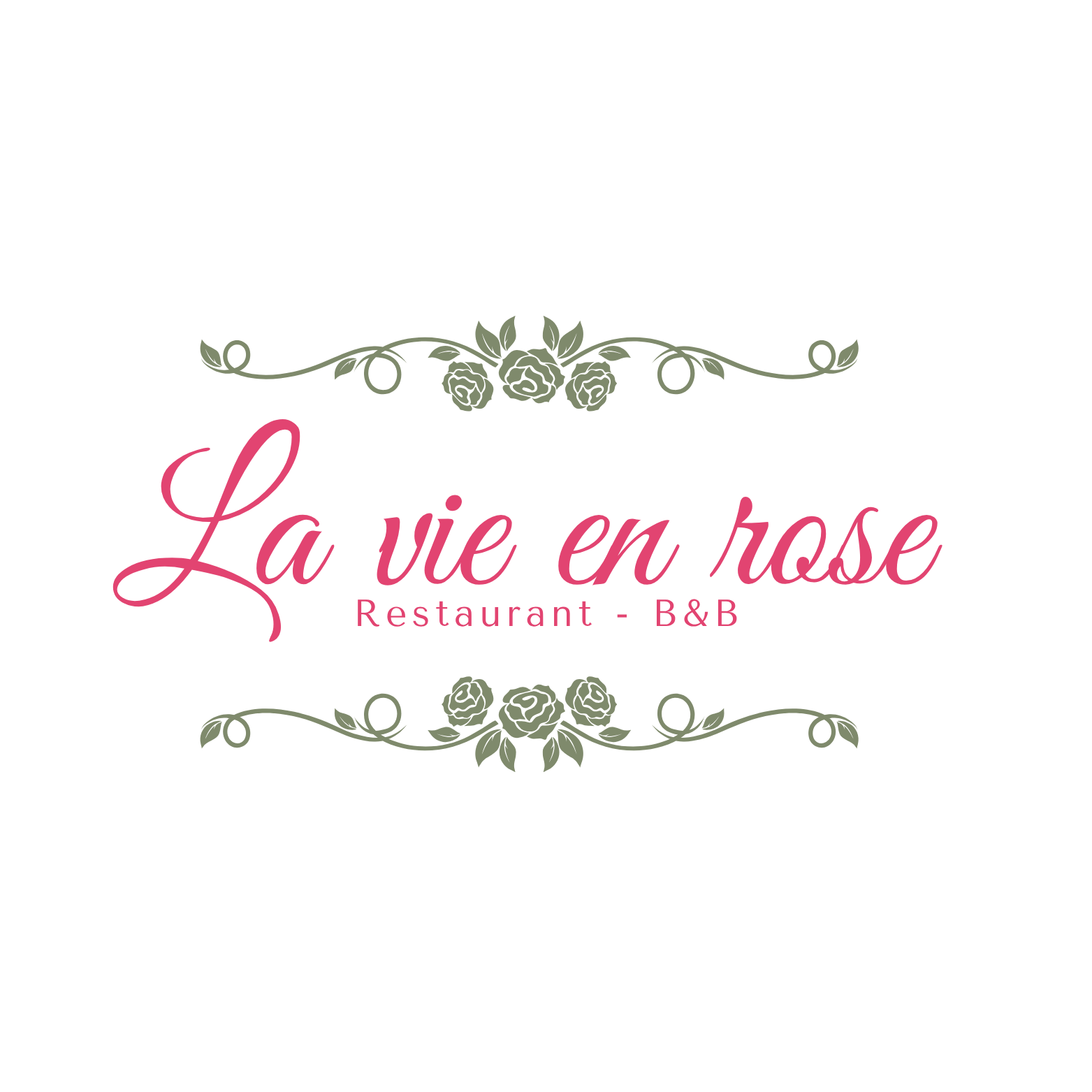 La vie en rose logo in pink script with floral decorative accents and &ldquo;Restaurant - B&B&rdquo; text