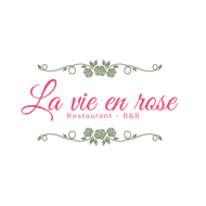 La vie en rose logo in pink script with floral decorative accents and &ldquo;Restaurant - B&B&rdquo; text