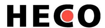 Schwarzer Text „HECO“ mit einem roten Kreis innerhalb des „C“.
