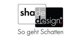 Logo mit den Worten „Shade Design“ in einer einzigartigen Schriftart, darunter der Slogan „So geht Schatten“.