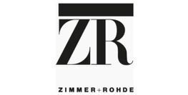 Logo für Zimmer + Rohde, schwarze Buchstaben „ZR“ mit einem Strich darüber, Firmenname darunter.