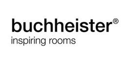 Buchheister-Logo mit dem Markennamen in schwarzer Schrift und dem Slogan „inspirierende Räume“ darunter.
