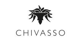 Logo für Chivasso mit einem stilisierten Blumenmuster über dem Markennamen in serifenloser Schrift.