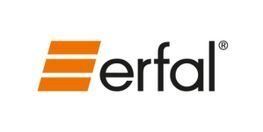 Logo für Erfal mit orangefarbenen horizontalen Balken und schwarzem Text.