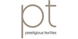 Logo mit „pt“ in Taupe, darunter „prestigious textiles“ in kleinerer Schrift.