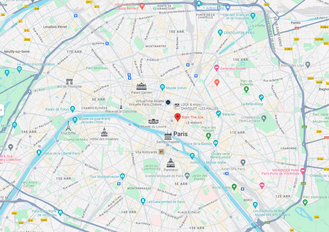 Carte avec emplacement de Bzen Thai Spa à Paris 1er