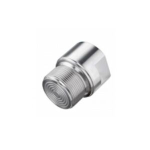 Eine Nahaufnahme eines metallischen Drucksensors mit einem Gewindeende und einem sechseckigen Kopf.