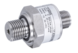 Druckschalter mit einer durchsichtigen Kunststoffkuppel und einer grauen Basis, der zum Erkennen von Druckänderungen verwendet wird.