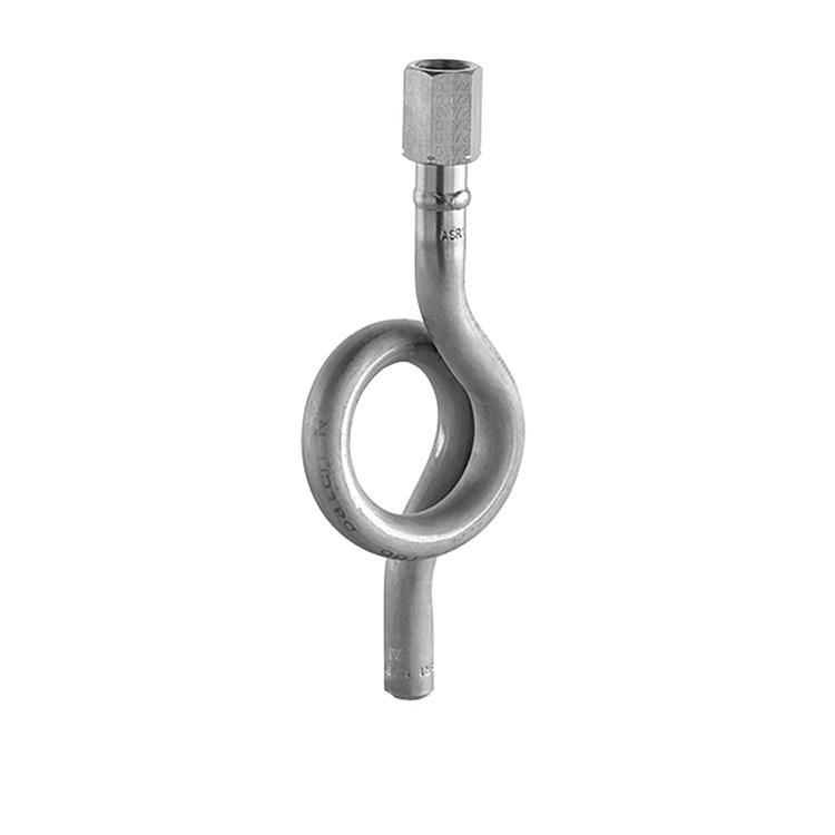 Ein Edelstahl-Rohr mit einer Armatur an der Oberseite, das zum Messen des Flüssigkeitsstands verwendet wird.