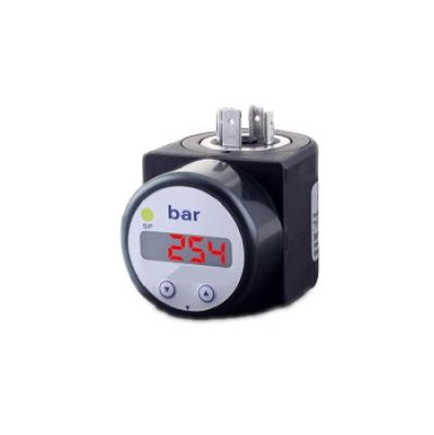 Digitales Druckmessgerät mit Anzeige „25,4 bar“. Mit schwarzem Gehäuse, weißem Zifferblatt und zwei Tasten.
