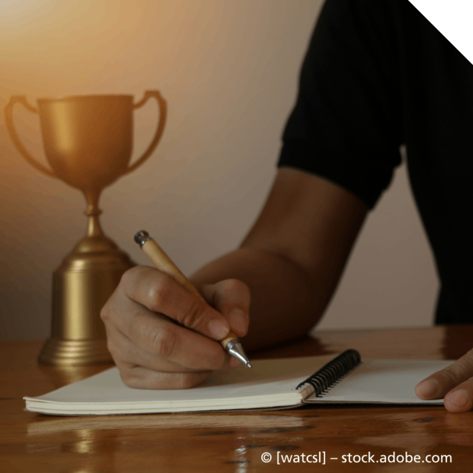 Notizbuch mit Stift, Pokal