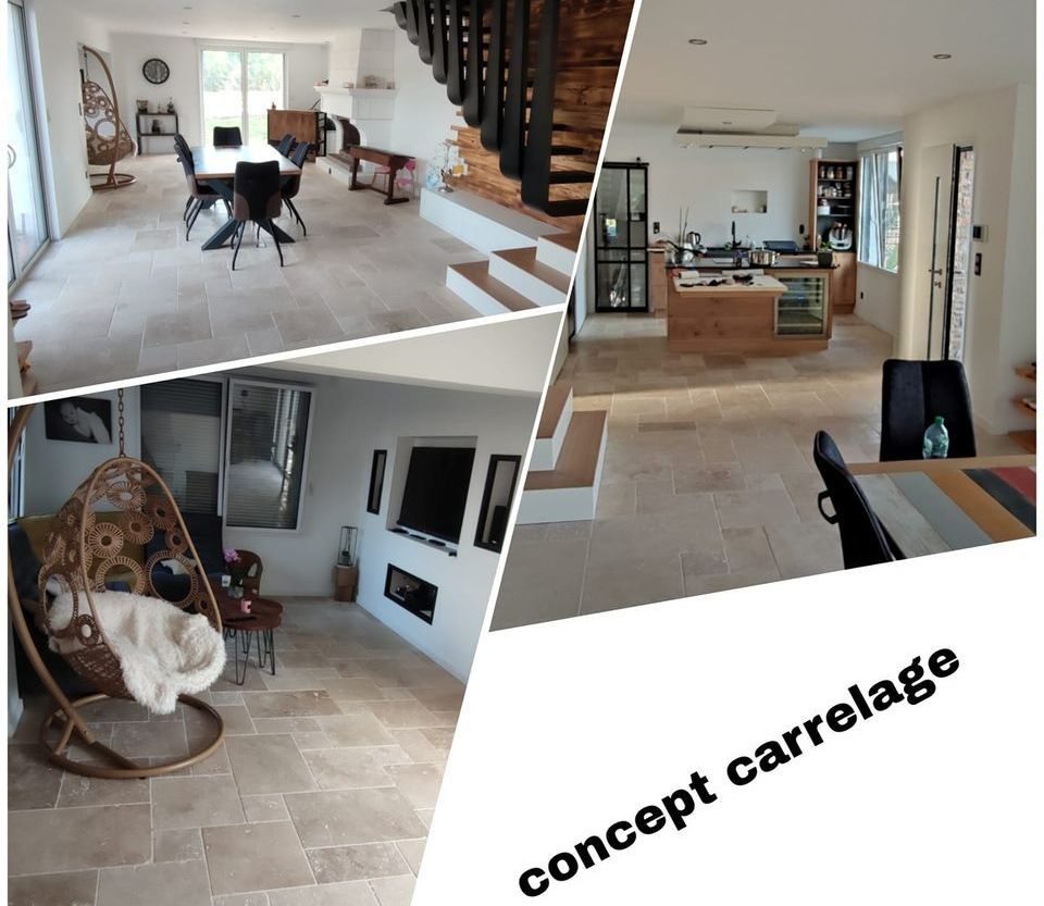 Pose de revêtement sol carrelage imitation pierre