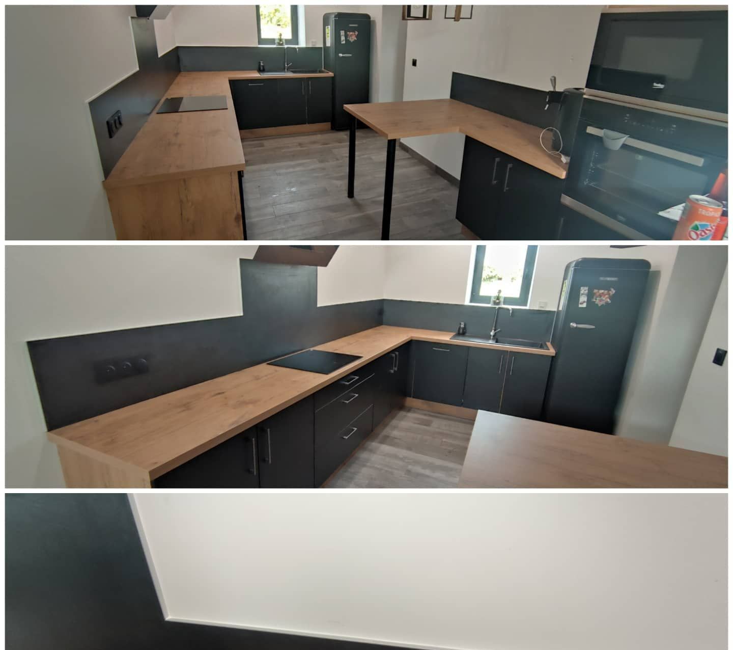 Cuisine en carrelage noir et en bois