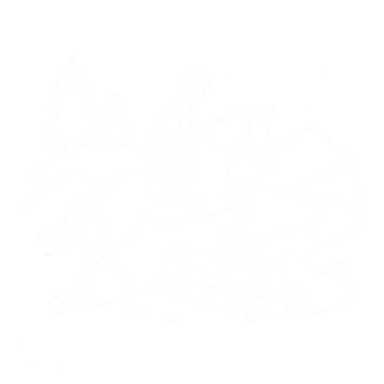 Un dessin au trait blanc très pâle représentant une figure assise en méditation sur un fond blanc uni.