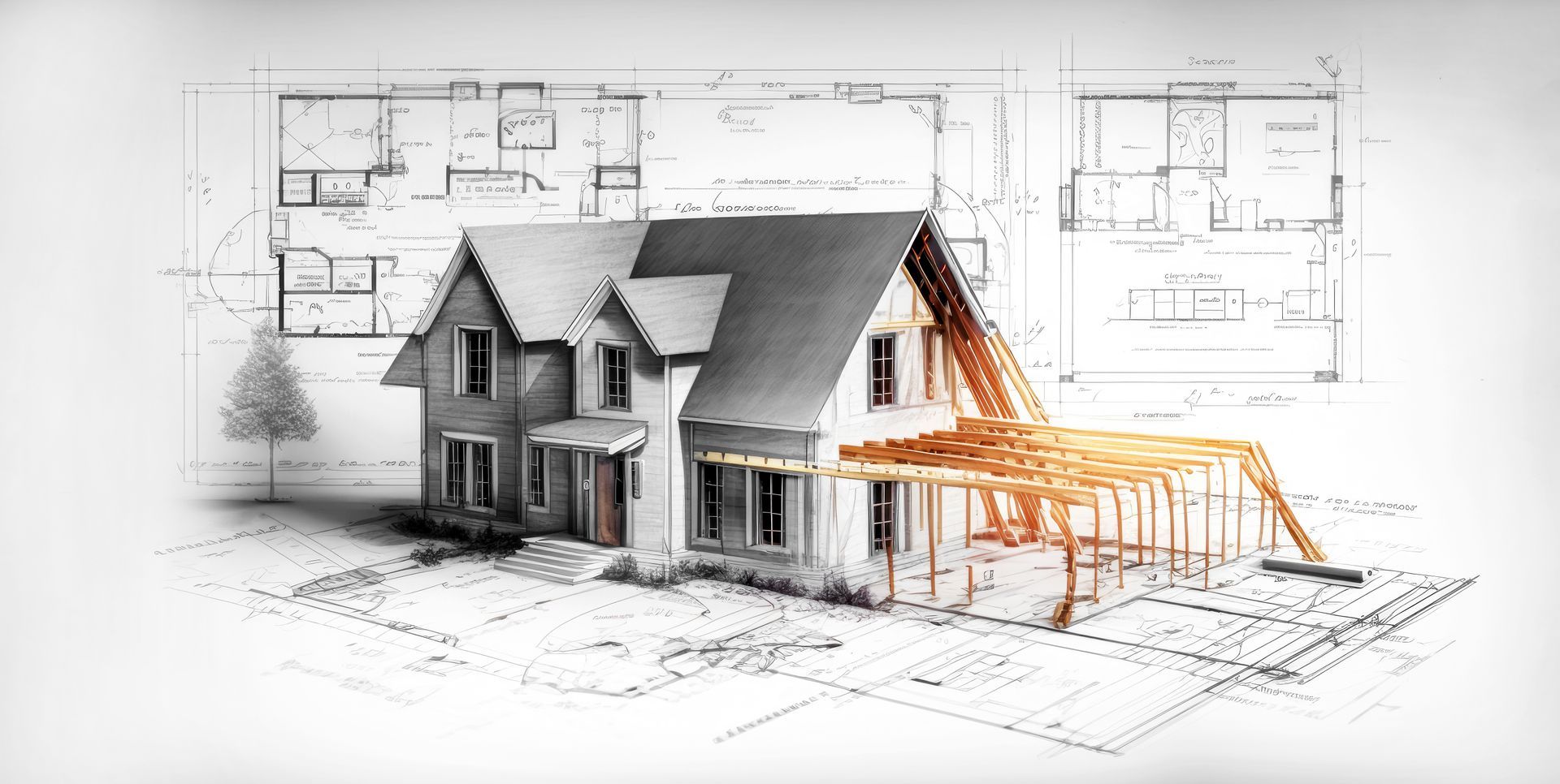 Une maison avec des plans autour.