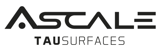 Un logotipo de Tausurfaces a escala sobre un fondo blanco