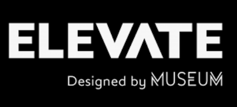 Un logotipo en blanco y negro para Elevate diseñado por el museo.