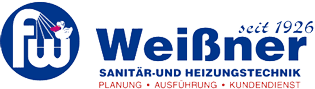 Ein blau-weißes Logo für eine Firma namens Uwe Weißner Heizung und Sanitär