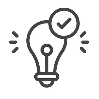 Icono de bombilla con marca de verificación, que simboliza una buena idea.