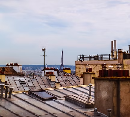 Les toits de paris avec la tour Eiffel en fond.