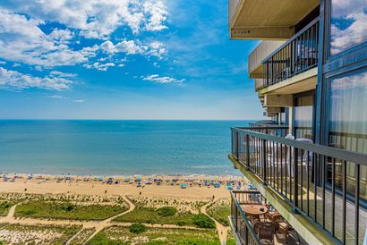 Luxury vacation rental interior with coastal decor and natural light