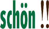 Das Wort „Schön“ ist in Grün auf weißem Hintergrund geschrieben.