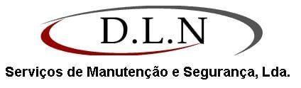 Logo for DLN Servi&ccedil;os de Manuten&ccedil;&atilde;o e Seguran&ccedil;a, Lda., featuring the text "DLN" inside a red and grey curved swoosh.