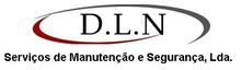 Logo for DLN Serviços de Manutenção e Segurança, Lda., featuring the text "DLN" inside a red and grey curved swoosh.