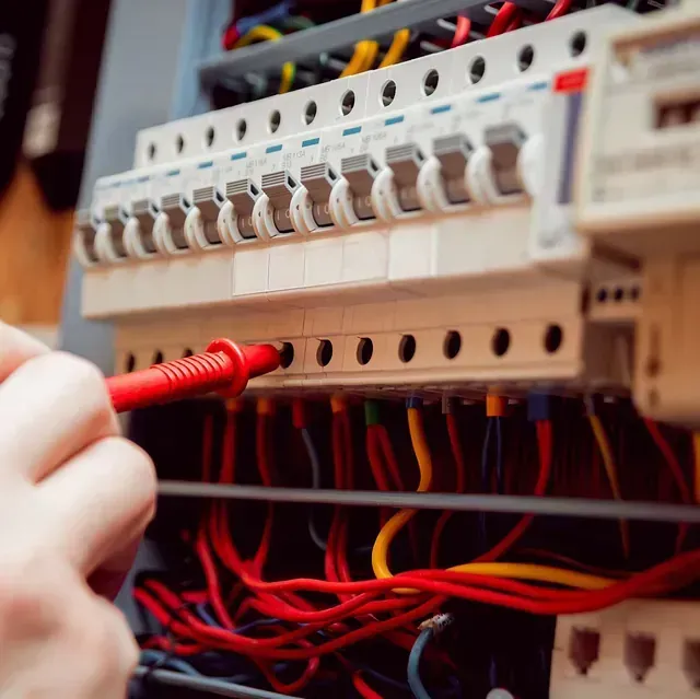 Una persona está trabajando en una caja eléctrica con un destornillador.