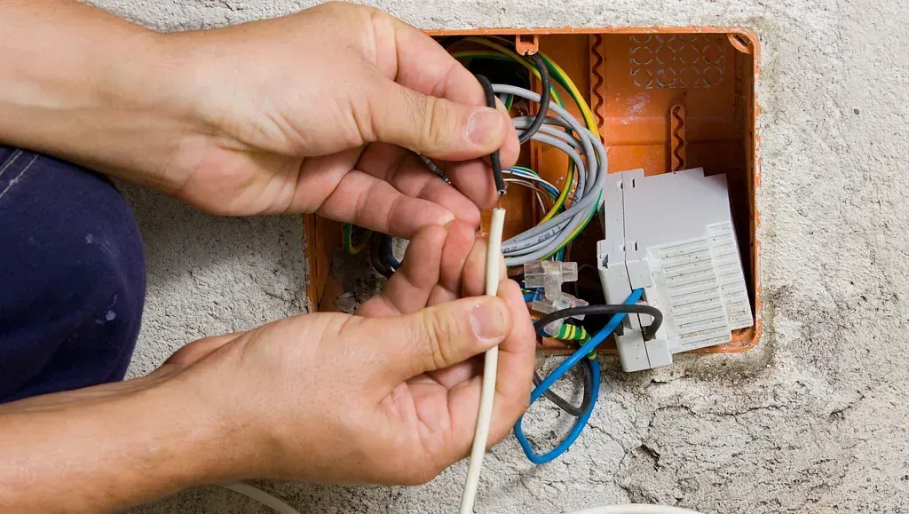 Una persona sostiene un disyuntor en su mano.