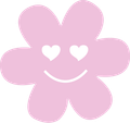 Icône d'une fleur avec un sourire et des cœurs à la place des yeux.