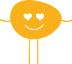 Icône d'un bonhomme rond avec un sourire et des cœurs à la place des yeux.
