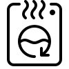 Un icono en blanco y negro de una lavadora con una cara sonriente.
