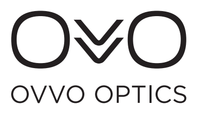 Logo: Die Buchstaben „OVO“ flankieren ein umgedrehtes Doppel-V-Symbol, darunter der Text „OVVO OPTICS“.