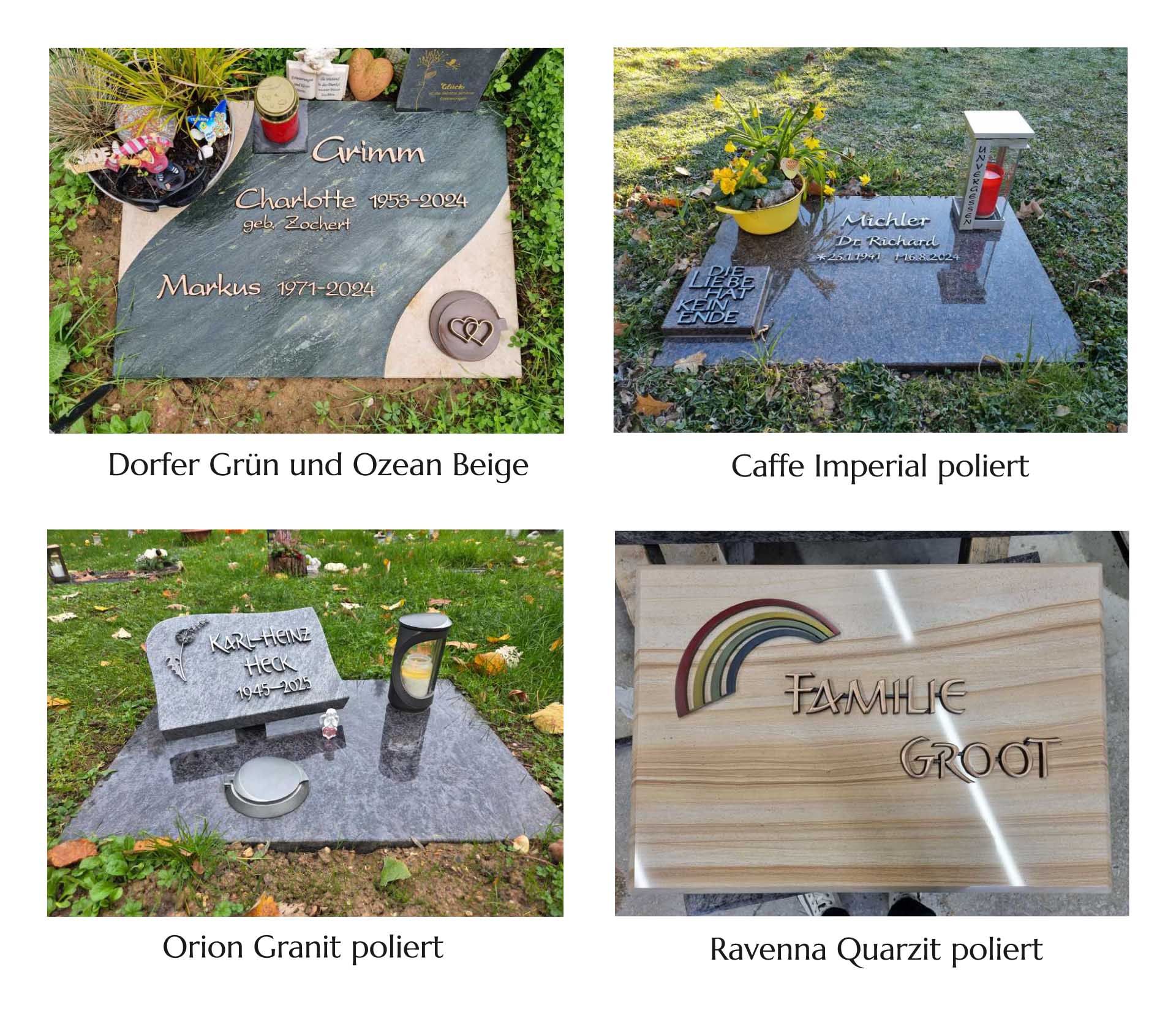 Rasenplatten aus Naturstein mit Grabstein, Kerzen und Bepflanzungen Rasenplatten aus Naturstein mit Grabstein, Kerzen und Bepflanzungen