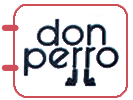 Logotipo con el texto "don perro" en color azul, con patas como la letra "r".