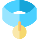 Collar para mascota de color azul y etiqueta dorada.