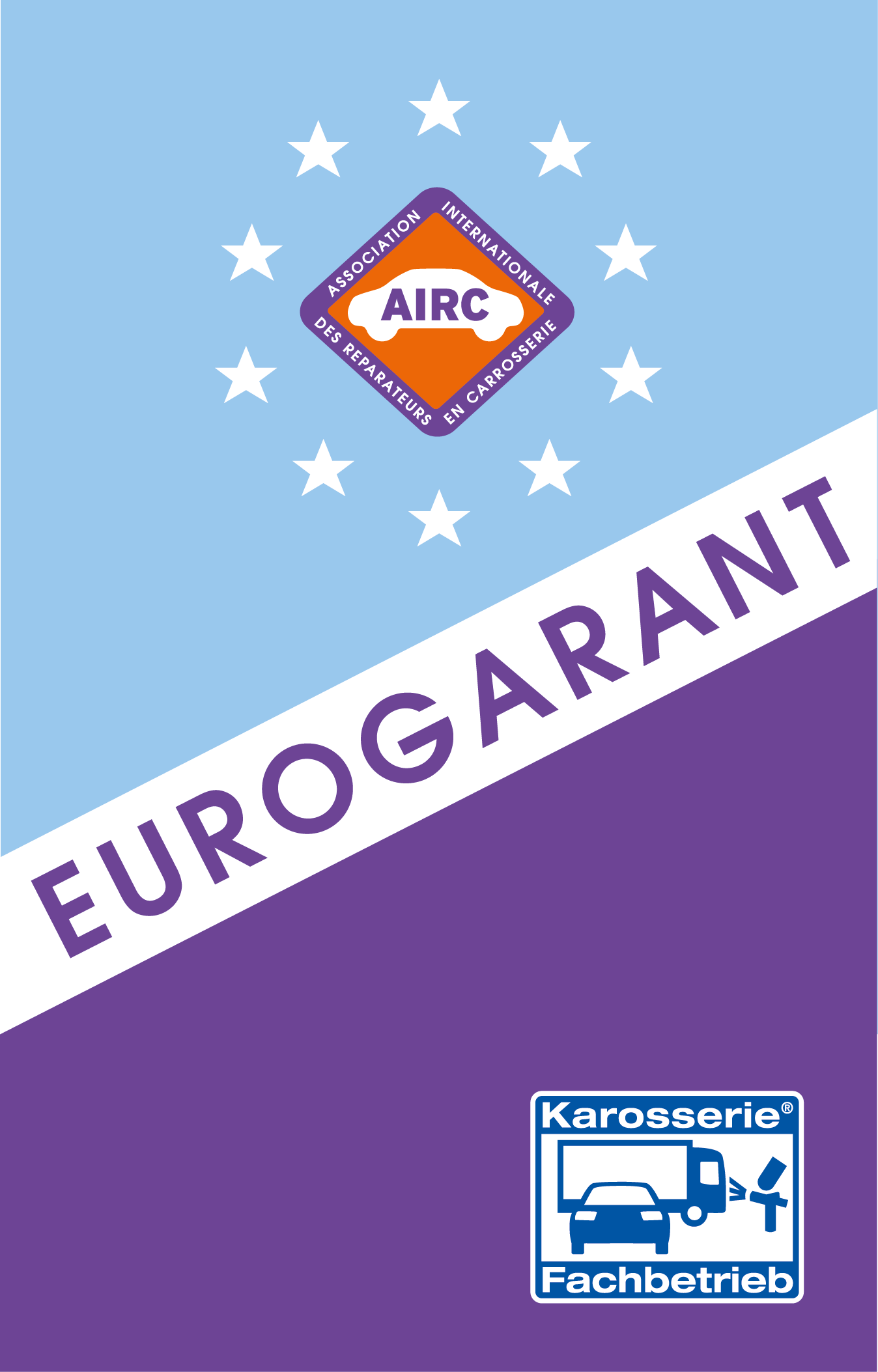 Ein blau-violettes Schild mit der Aufschrift „Eurogarant“