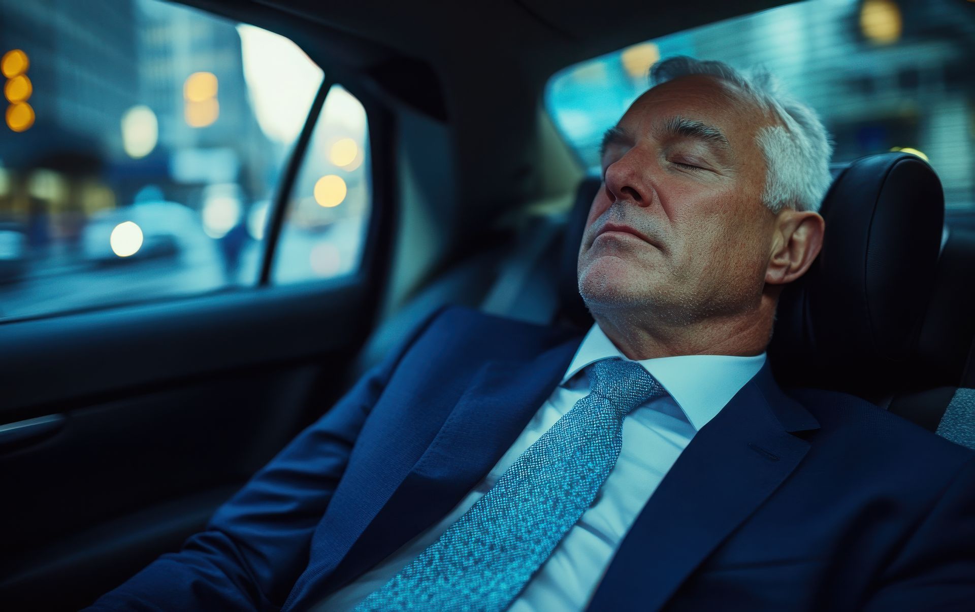 Un homme endormi dans un taxi