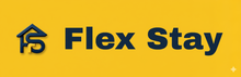 Flex Stay logo: black house icon with "FS" within a yellow rectangle.