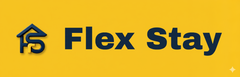 Flex Stay logo: black house icon with "FS" within a yellow rectangle.