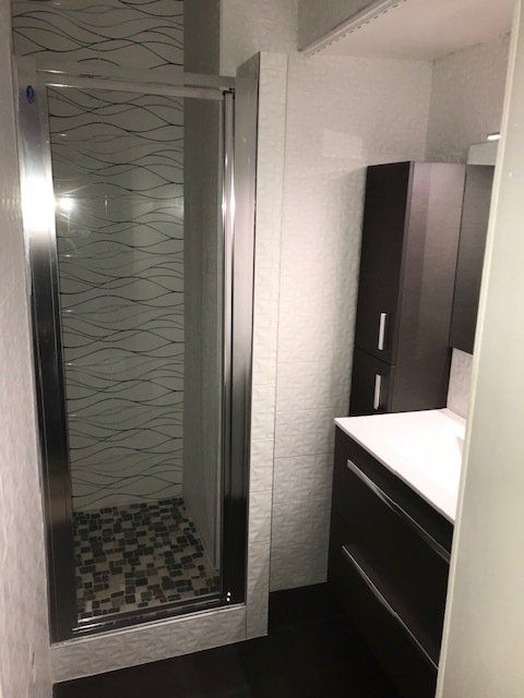 Douche-cabine avec meubles noirs