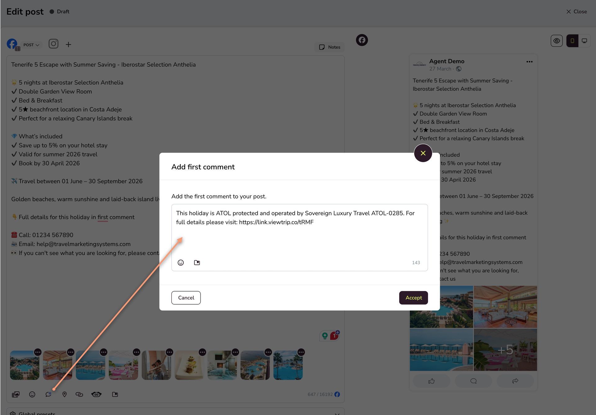 Example showing the first comment containing operator details and link