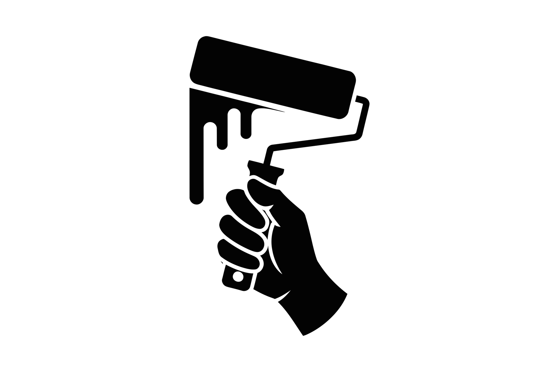 Une main tenant un rouleau à peinture dégoulinant de peinture.